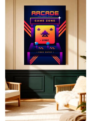 Mushen Studio Arcade Game Zone Neon Kanvas Tablo Retro Duvar Dekoru Sanat Eseri Çerçevesiz Ev Ofis