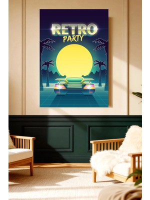 Mushen Studio Retro Party Neon Araba Kanvas Tablo Synthwave Duvar Dekoru Sanat Eseri Çerçevesiz Ev Ofis