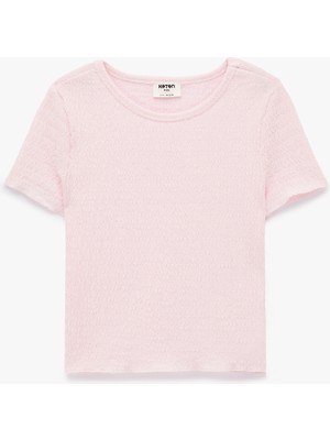 Koton Kısa Kollu Viskon Karışımlı Bisiklet Yaka Slim Fit Bluz