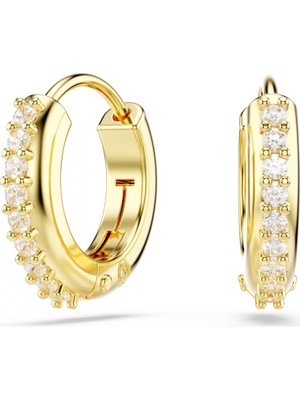 Swarovski Matrix Halka Küpe Round Cut Beyaz Sari Altin Rengi Kaplama