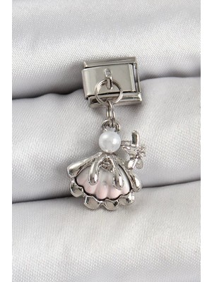 Renas Store 316L Çelik Sallantılı Inci Detaylı Istiridye Model Gümüş Renk Nomination Charm - TJ-BC1453