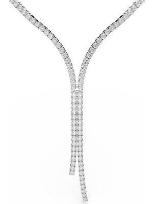Swarovski Matrix Y Kolye Yuvarlak Kesim Beyaz Rodyum Kaplama