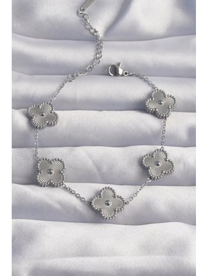 Renas Store 316L Çelik Gümüş Renk Motifli Yonca Bileklik - TJ-BB6269