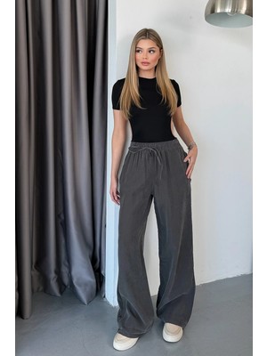 Giysa Kadın Beli Ayarlanabilir çift Cepli Bol Paça pantolon Füme - MW0001515