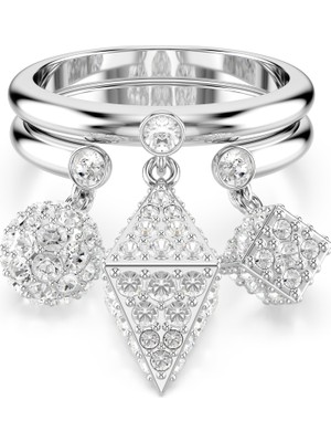 Swarovski Dextera Yüzük Set (2) Küre ve Küp Beyaz Rodyum Kaplama 58
