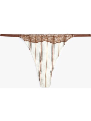 Koton Dantel Detaylı Çizgili Viskon String Külot