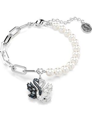 Swarovski Swan Bileklik Kristal Inci Swan Siyah Rodyum Kaplama
