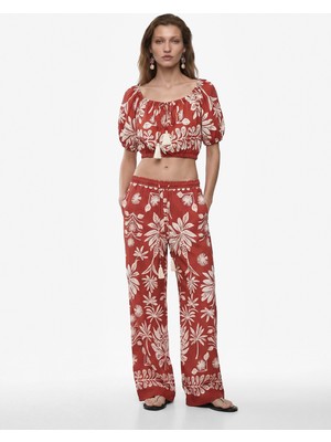 Koton Viskon Salda Kumaş Cepli Floral Desenli Bol Paça Pantolon
