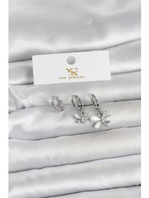 Renas Store Pirinç Gümüş Renk Model 3'lü Kadın Küpe - TJ-BKP11708