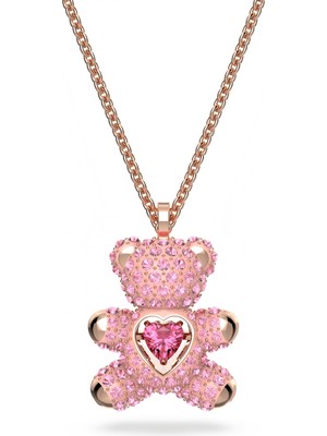 Swarovski Teddy Kolye Bear Pembe Pembe Altin Rengi Kaplama