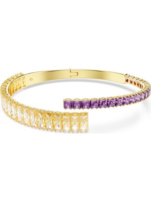 Swarovski Matrix Bangle Bileklik Karişik Kesim Çok Renkli Sari Altin Rengi Kaplama L