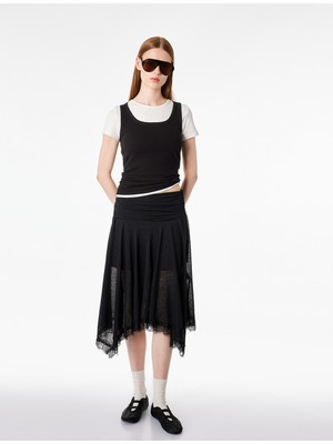 Koton Dantel Detaylı Asimetrik Slim Fit Midi Etek