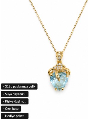 Herşey Nota Mavi Kalp Kadın Kolye Hediye 316L Paslanmaz Çelik Işıltılı Şık Tasarım