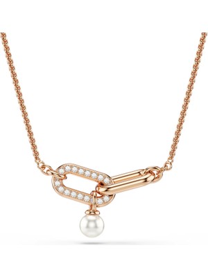 Swarovski Constella Kolye Kristal Inci Yuvarlak Kesim Beyaz Pembe Altin Rengi Kaplama Std