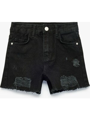 Koton Pamuklu Yıpratılmış Detaylı Saçaklı Denim Şort
