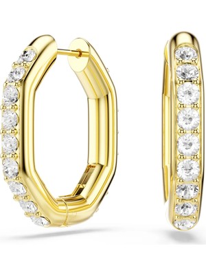 Swarovski Dextera Halka Küpe Sekizgen Yuvarlak Kesim Beyaz Sari Altin Rengi Kaplama Std