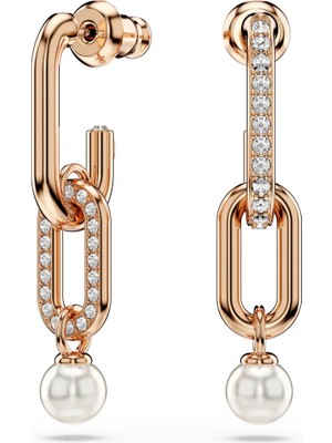 Swarovski Constella Damla Küpe Kristal Inci Yuvarlak Kesim Beyaz Pembe Altin Rengi Kaplama Std