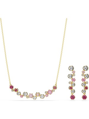 Swarovski Constella Set Karişik Kesim Çok Renkli Sari Altin Rengi Kaplama Std
