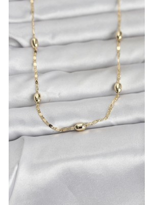 Renas Store cm 14K Gold Renk Damla Topçuklu Zincir Model 60 cm Kadın Kolye