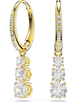 Swarovski Stilla Attract Halka Küpe Yuvarlak Kesim Beyaz Sari Altin Rengi Kaplama Std