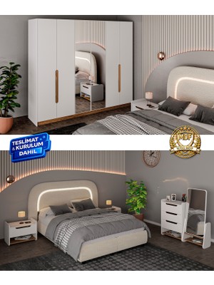 Vieva Sahra Yatak odası takımı 6 Kapılı Gardırop 100% Mdf - Teslimat & Kurulum Dahil