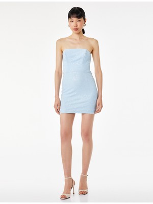 Koton Pullu Payetli Straplez Yaka Kolsuz Bodycon Mini Abiye Elbise