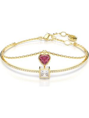 Swarovski Chroma Bileklik Kalp Kirmizi Altin Rengi Kaplama M