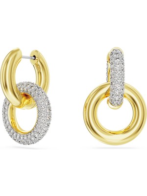 Swarovski Dextera Hoop Küpe Interlocking Loop Beyaz Sari Altin Rengi Kaplama