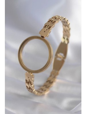 Renas Store 316L Çelik Gold Renk Arpa Işleme Açılabilir Fanus Model Kadın Kelepçe - TJ-BB5911