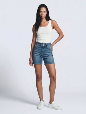 LTB Becky x Yüksek Bel Düz Paça Mid Indigo Jean Şort