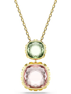 Swarovski Chroma Kolye Yastik Kesim Çok Renkli Altin Rengi Kaplama