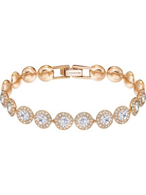 Swarovski Una Angelic Bileklik Kalin Yuvarlak Kesim Beyaz Pembe Altin Rengi Kaplama