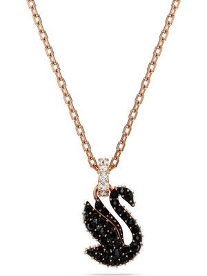 Swarovski Swan Kolye Kuğu Xxs Siyah Pembe Altin Rengi Kaplama