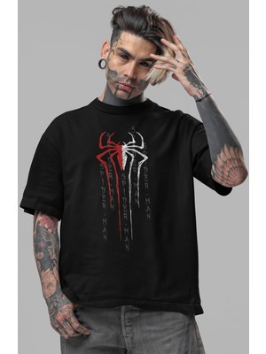 Sevbano Tasarım Spider-Man Örümcek Adam Film Kahramanı Ön Baskılı Unisex Oversize Tişört