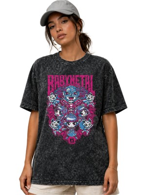 Sevbano Babymetal Rock Metal Müzik Grubu Ön Baskılı Unisex Oversize Vintage Yıkamalı Tişört