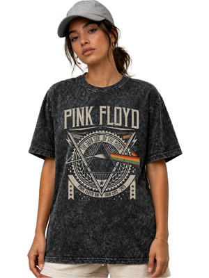 Sevbano Pink Floyd Müzik Grubu Ön Baskılı Unisex Oversize Vintage Yıkamalı Tişört