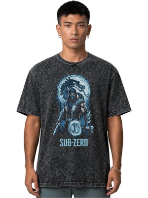 Sevbano Sub Zero Mortal Kombat Ön Baskılı Unisex Oversize Vintage Yıkamalı Tişört