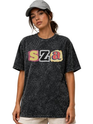 Sevbano Sza Rapper Şarkıcı Ön Baskılı Unisex Oversize Vintage Yıkamalı Tişört
