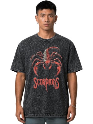 Sevbano Scorpions Rock Metal Müzik Grubu Ön Baskılı Unisex Oversize Vintage Yıkamalı Tişört