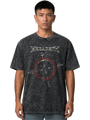 Sevbano Megadeth Rock Metal Müzik Grubu Ön Baskılı Unisex Oversize Vintage Yıkamalı Tişört