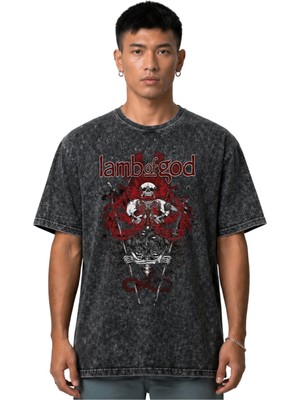 Sevbano Lamb Of God Rock Metal Müzik Grubu Ön Baskılı Unisex Oversize Vintage Yıkamalı Tişört