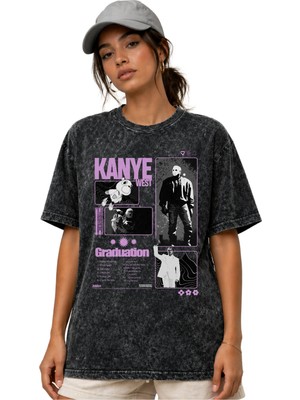 Sevbano Kanye West Rapper Şarkıcı Ön Baskılı Unisex Oversize Vintage Yıkamalı Tişört