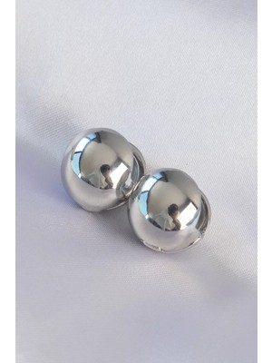 Renas Store Pirinç Gümüş Renk Içi Boş Topçuk Küpe - TJ-BKP8985