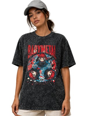Sevbano Babymetal Rock Metal Müzik Grubu Ön Baskılı Unisex Oversize Vintage Yıkamalı Tişört