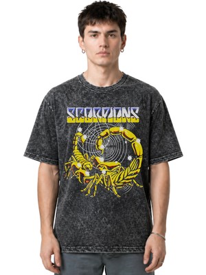 Sevbano Scorpions Rock Metal Müzik Grubu Ön Baskılı Unisex Oversize Vintage Yıkamalı Tişört