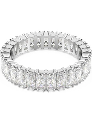 Swarovski Matrix Yüzük Baget Kesim Beyaz Gümüş Renk Kaplama 55