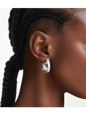 Swarovski Capsule Halka Küpe Inci Beyaz Rodyum Kaplama