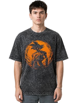 Sevbano Son Goku Dragon Ball Anime Dizi Ön Baskılı Unisex Oversize Vintage Yıkamalı Tişört