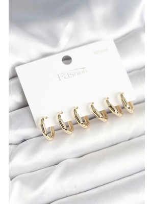 Renas Store Gold Renk Pirinç Halka Model 925 Ayar Gümüş Çivili Kadın Küpe Seti - TJ-BKP11263