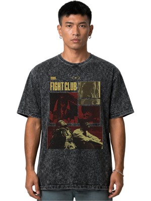 Sevbano Fight Club Dövüş Kulübü Tyler Durden Efsane Film Ön Baskılı Unisex Oversize Vintage Yıkamalı Tişört